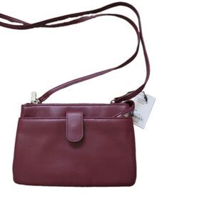 NWT Kohl’s Wine Burgundy RFID Blocking Double Zip Crossbody Purse Bag Small